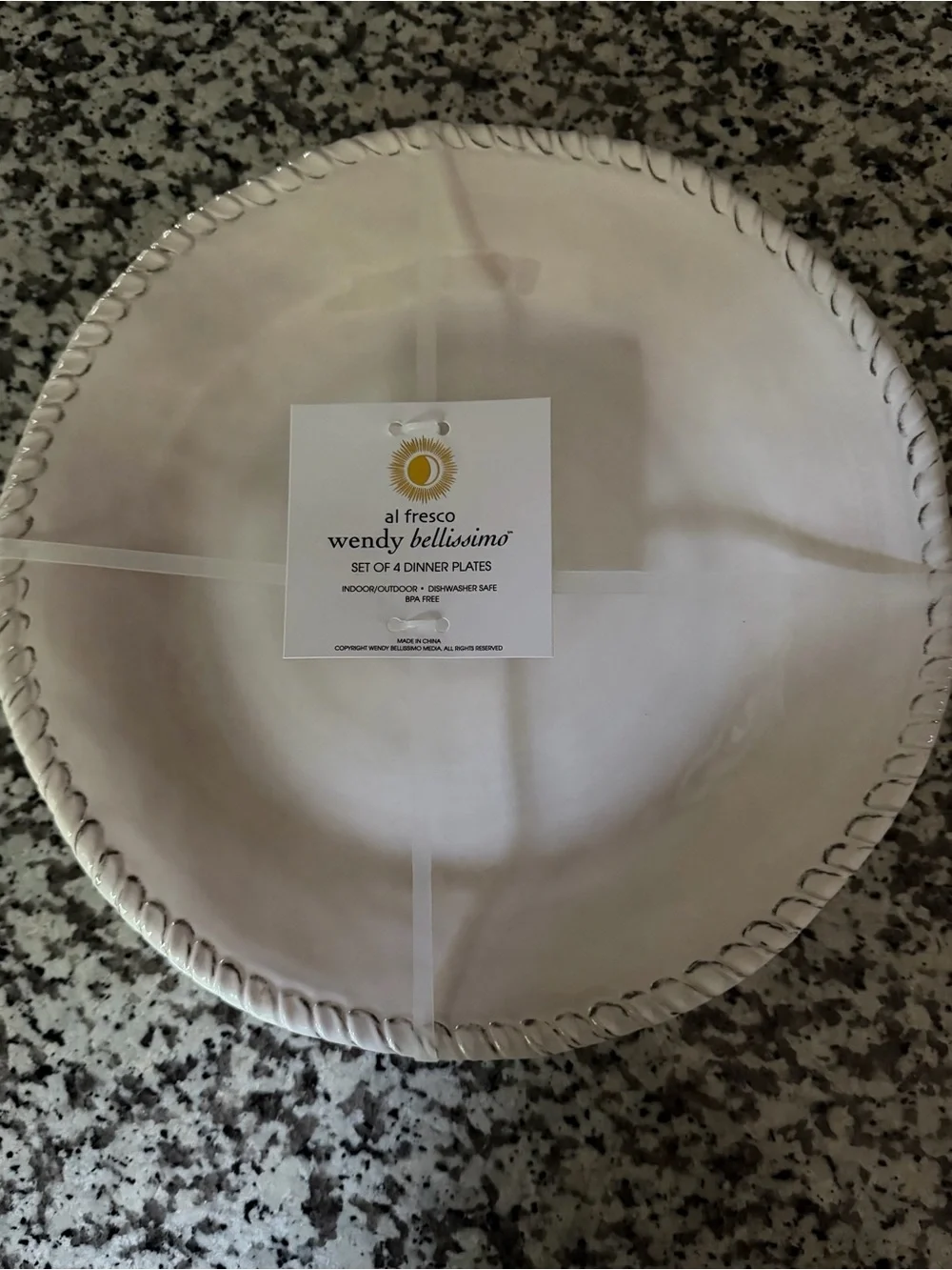 Wendy Bellissimo Cream Ceramic Dinner Plate with Braided Rim